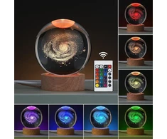 3d galaktikos krištolinis naktinis šviestuvas 16 spalvų lempa 80 mm galaktikos sistemos krištolinis rutulys Usb naktinis šviestuvas su mediniu pagrindu sniego gaublys stiklo lazerinis graviravimas dovana moterims vaikams draugams šeimai