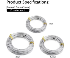 3M 3 Ritiniai Sidabro Vielos Papuošalams ir Rankdarbiams (1mm, 1.5mm, 2mm, 10m)