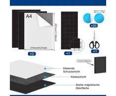 3M Magnetinė plėvelė A4, 3 vnt., 1 mm, lipni, su metalinėmis plokštelėmis