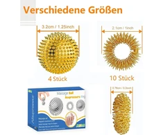4 ežiuko kamuoliukai kieti + 10 akupresūrinių žiedų - skills borderline rinkinys su skill ball metal skill ring - akupresūrinis kamuoliukas ežiuko kamuoliukai maži 3 cm akupresūrinis žiedas skills rinkinys stresui suaugusiųjų masažas