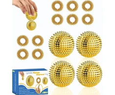 4 ežiuko kamuoliukai kieti + 10 akupresūrinių žiedų - skills borderline rinkinys su skill ball metal skill ring - akupresūrinis kamuoliukas ežiuko kamuoliukai maži 3 cm akupresūrinis žiedas skills rinkinys stresui suaugusiųjų masažas