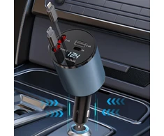 4-in-1 ištraukiamas automobilinis įkroviklis, greitas automobilinis mobiliojo telefono įkroviklis su 69 W ištraukiamu laidu ir 2 Usb prievadų automobilinio įkroviklio adapteris, suderinamas su Phone 15/14/13/12 Pro Max Xr, Ipad