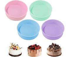 4 kepimo formų rinkinys, 20 cm apvalios 8 colių silikoninės kepimo formos, apvali nelipni torto forma, silikoninė torto forma 20 cm apvali, silikoninė kepimo forma apvali sluoksniuotiems pyragams, sūrio pyragams, vaivorykštiniams pyragams ir