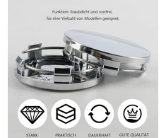 4 ratų stebulių gaubtelių rinkinys ratlankiams, stebulės gaubtelio id 56 mm od 60 mm, rato stebulės gaubtelis, automobilio stebulės dangtelis, universalūs abs stebulių gaubteliai automobilių priedams, rato stebulės dangtelis, sidabrinis