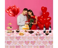 4 staltiesių rinkinys Valentino dienai, raudona Valentino dienos staltiesė su širdelėmis, spalvotos Valentino dienos staltiesės su širdelėmis, neperšlampamos, vestuvių dekoracijoms, Valentino dienos reikmenys, 51