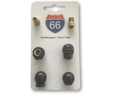4 vožtuvų dangtelių + 2 dviračių adapterių rinkinys - Skull v2 Juodas - tinka bet kokiam automobiliui, motociklui ir dviračiui