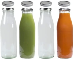 4 x 500ml stikliniai buteliai su 8 dangteliais ir etiketėmis