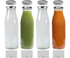 4 x 500ml stikliniai buteliai su 8 dangteliais ir etiketėmis