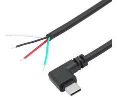 4 x stačiakampis Usb C į 4 kontaktų atvirą laidą 11 colių 90 laipsnių Usb Type C kištukas 4 kontaktų pigtail maitinimo ir duomenų kabelis 22awg 5v/3a, skirtas Usb Type C įrenginio Diy kabeliui