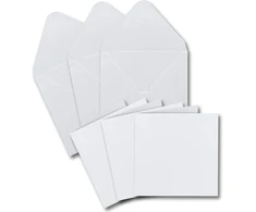 40 baltų kvadratinių lankstomų atvirukų rinkinys, 13,5 x 13,5 cm, 240 g/m², su kvadratiniais vokais, 14 x 14 cm, 90 g/m², drėgnai klijuojami