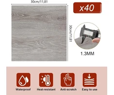 40 vnt. lipnių Pvc grindų plytelių, 30x30 cm, 3.6 m², pilkos