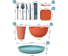 48 dalių nedūžtantis indų rinkinys, daugkartinio naudojimo stovyklavimui 4 asmenims, plastikiniai indai, piknikui, lengvas, spalvingas grilis, plastikinės serviravimo lėkštės, dubenys, stalo įrankiai