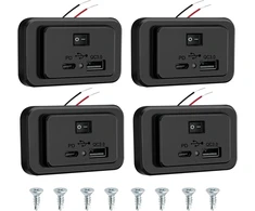 4.8a dvigubas usb lizdas automobiliniam įkrovikliui su jungikliu ir led, 12v/24v pd ir qc3.0 usb skydelio įkrovimo lizdas, tinkamas rv, sunkvežimiui, valčiai, visureigiui (4 vnt.)