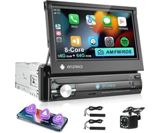 Automagnetola 4gb+64gb automobilinis radijas 1 Din 8 branduolių Android su belaidžiu Carplay, Android Auto, Mirrorlink, 17.7 cm/7 colių Ips jutikliniu ekranu su Gps Nav, Bluetooth, Wifi &amp; 4g Hifi Am/fm/rds radijo Dsp/eq atbulinės eigos kamera