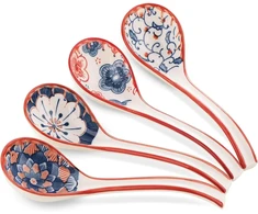 4Living 4 sriubinių šaukštų rinkinys, azijietiški keraminiai kiniški japoniški sriubos šaukštai ramen šaukštas sriubai koldūnams pho wonton miso