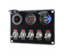 5 Gang Boat Switch Panel automobilinis jungiklių skydelis, grandinės valdymas, dvigubas Usb įkroviklis, raudona šviesa
