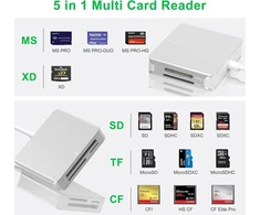 Atminties kortelė 5-in-1 kortelių skaitytuvas, sd/tf/ms/cf/xd kortelių skaitytuvas, skirtas iphone/ipad/pc, lightning + usb a + usb c atminties stick pro duo adapteris, aliuminio atminties kortelių skaitytuvas usb c lightning otg adapteris, plug and play