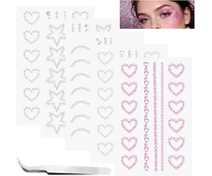 5 lapai blizgančių akmenukų lipdukų, lipnūs rhinestones su pincetu, blizgantys akmenukai veidui, lipnūs rhinestones veidui kalėdiniam festivalio makiažui