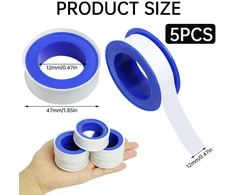 5 ritinėliai tefloninės juostos, 10 m x 15 mm ilgio, ptfe sriegių sandarinimo juosta, tefloninė juosta santechnikos jungtims baseinui, virtuvei, pramonei, balta