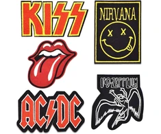 5 vnt. drabužių lopai (rock Band/rock and Roll) užsiuvami arba užlyginami siuvinėjimo lopai drabužiams, džinsams, anorakams, kuprinėms
