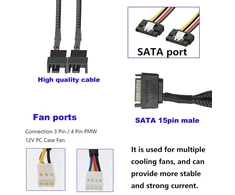 5 vnt. Sata 15-pin į 2x3/4-pin Pwm ventiliatoriaus skirstytuvas