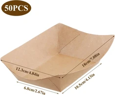 50 kraft popierinių maisto padėklų rinkinys, 18 x 12,5 cm, vienkartiniai padėklai užkandžiams su organine danga, vienkartiniai serviravimo padėklai, dubenėliai bulvytėms, iškylų dėžutės, vandeniui atsparūs kartoniniai dubenėliai, atsparūs riebalams, perdi