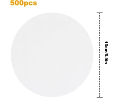 500 lapų apvalaus burgerių popieriaus, 15 cm kepimo popierius, kepimo popierius, skirtas gruzdintuvei, baltas, nelipnus dim sum popierius, mėsainių paplotėlių popierius, atsparus riebalams, bambuko garų popierius garų krepšiui, orkaitei, orui