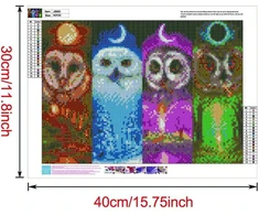 5d Deimantinė tapyba, Wowdecor spalvingos pelėdos, gyvūnai, mėnulis, žvaigždės, pilnas rinkinys, didelė "pasidaryk pats" deimantinė tapyba pagal skaičius