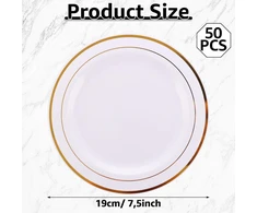 5five Simply Smart 50 vnt. baltų plastikinių lėkščių su auksiniu apvadu, 19 cm