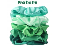 5x satiniai scrunchies plaukų gumelės žalios spalvos