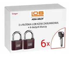 6 Raktų. 2 x Lob Kz50 stumdoma spyna + 6 dideli raktai, sistema