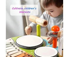 6 viename vaikiškas būgnų rinkinys, medinis būgnų rinkinys, muzikinis staliukas su ksilofonu ir vėjo varpeliais, montessori mušamųjų instrumentų žaislas kūdikiams nuo 1 metų, dovana, b
