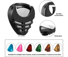 6 vienetų plektrų laikiklių rinkinys, priklijuojamas plektrų laikiklis, juodas plastikas, lengvai uždedamas ant gitaros su lipnia nugara ir spyruokle, gitaros priedai, praktiškas plektrų išdėstymas bosinei gitarai, ukulele