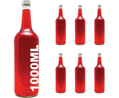 6 x 1000 ml stiklinis butelis 1 litras l tiesiakakliai buteliai sulčių buteliai tušti su užsukamu dangteliu 100 cl likerio / šnapso / acto / aliejaus buteliai slkfactory