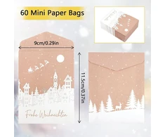 60 mažų kalėdinių dovanų maišelių rinkinys, 9 x 11,5 cm popieriniai maišeliai, mini kraft popieriniai maišeliai, kalėdiniai maišeliai kalėdų vakarėliui, pasidaryk pats