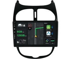 Automagnetola [6g + 128g] Ips 9 colių android 14 automobilinis radijas peugeot 206 2002-2010 su navi octa core [integruotas carplay/android car/dsp/mirror link/gps navi/360 kamera/bluetooth 5.0/wifi/usb