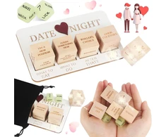 7 dalių rinkinys „date Night“ poroms, mediniai idėjų kubeliai, natūralūs romantiški kauliukai su lenta ir maišeliu Valentino dienai, jubiliejams, Kalėdoms