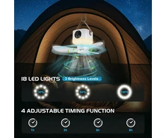 7200 Mah Led kempingo lempa su ventiliatoriumi, įkraunama per Usb, kempingo ventiliatorius su šviesa, palapinės lempa, žibintas, lauko kempingo reikmenys, nuimami ventiliatoriaus sparneliai, pakabinamas kabliukas, laikmatis ir trikojis
