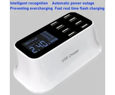 8 prievadų usb įkroviklis su led ekranu, usb įkrovimo stotelė su kelioniniu adapteriu išmaniesiems telefonams, planšetiniams kompiuteriams, ausinėms (eu kištukas 100–240 v)