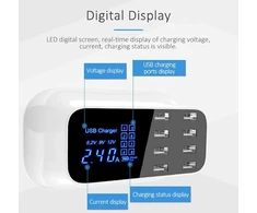 8 prievadų usb įkroviklis su led ekranu, usb įkrovimo stotelė su kelioniniu adapteriu išmaniesiems telefonams, planšetiniams kompiuteriams, ausinėms (eu kištukas 100–240 v)