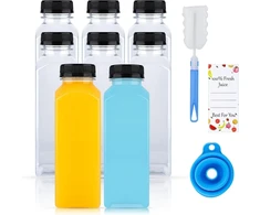 8 vnt. 400 ml talpos buteliukų rinkinys užpildymui, tušti plastikiniai buteliai užpildymui, daugkartinio naudojimo plastikiniai kokteilių sulčių buteliai skaidrūs, skirti šaldytuvui, sulčiaspaudės kokteiliams, vandeniui, pienui