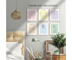 A Art·zone mielas kambario dekoras, estetiniai pasteliniai plakatai, sienų menas moterims, estetiškas kambario plakatas 20 x 25 cm drobės atspaudai be rėmo, 6 sienų koliažų rinkinys