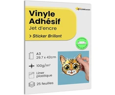 A3, 25 lapų lipnus vinilas, blizgus, su plastikine plėvele, spausdinamas lipnus popierius, skirtas rašaliniams spausdintuvams, atsparus vandeniui ir patvarus, skirtas aukščiausios kokybės lipdukams