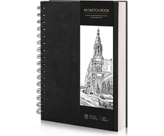 A4 formato eskizų knyga, piešimo bloknotas, eskizų popierius piešimui, spalvinimo bloknotas, 200 g/m² storio popierius, spiralinis įrišimas menininkams, vaikams, studentams (60 lapų/120 puslapių)