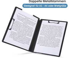 A4 formato segtuvas, 2 užlenkiami segtuvai, segtuvas su skiriamąja etikete, rašymo lenta su popieriaus spaustuku popieriui laikyti mokykloje, biure, dirbtuvėse, ligoninėje stovintiems darbuotojams