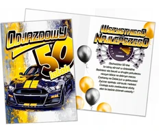 Aaron Dovana 50 gimtadienio proga vyrui, sveikinimai 50 metų jubiliejui atvirukas su automobiliu Xl