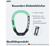 Aaron Lock One dviračio spyna su 5 skaitmenų kombinacijos kodu, plieninė grandininė spyna ir aukšto saugumo lygio spyna, skirta elektriniams, kalnų, trekingo, turistiniams, plento dviračiams, mėtinės spalvos