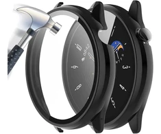Acadeny 2 dėklų rinkinys su grūdinto stiklo ekrano apsauga, suderinamas su Amazfit Gtr Mini, 9h kietumas, 360° visapusiška apsauga, itin plonas apsauginis pc dėklo dangtelis, juodas + juodas