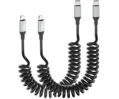 Acecene usb c į lightning spiralinis kabelis [2 vnt.], mfi sertifikuotas carplay kabelis iphone įkrovimo kabelis trumpas, 2.4a usb c į lightning kabelis, skirtas iphone 14 13 12 11 pro max x xs xr 8 7 6 plus se - juodas
