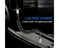 Acecene usb c į lightning spiralinis kabelis [2 vnt.], mfi sertifikuotas carplay kabelis iphone įkrovimo kabelis trumpas, 2.4a usb c į lightning kabelis, skirtas iphone 14 13 12 11 pro max x xs xr 8 7 6 plus se - juodas